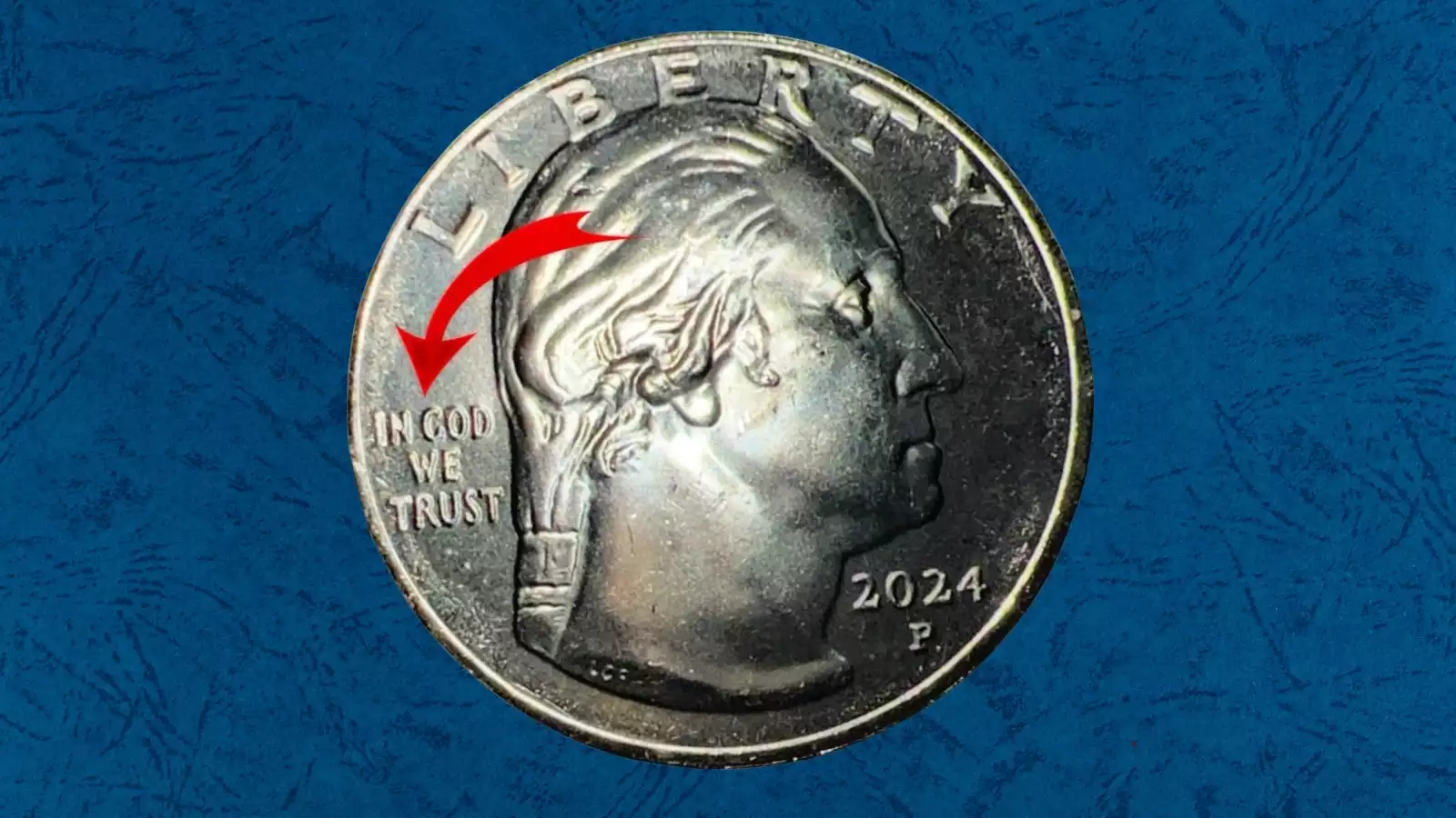 2024 quarter 'In Cod We Trust' die chip error close-up showing filled G in GOD