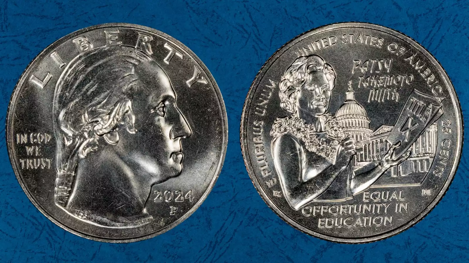 2024 quarter grading strip showing four condition tiers from worn (G) to uncirculated (MS) side by side